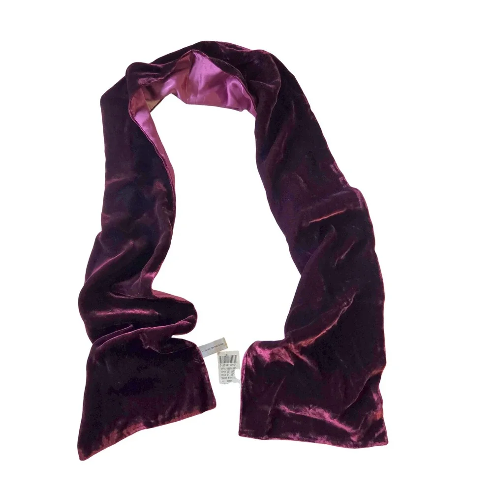 Berry Purple Silk Blend Velvet Scarf w/ Hombre Satin Lining Button Closure NWT